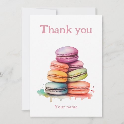Colorful bright macaroon watercolor bridal shower thank you card