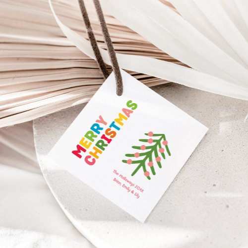 Colorful  Bright Merry Christmas Square Gift Tags