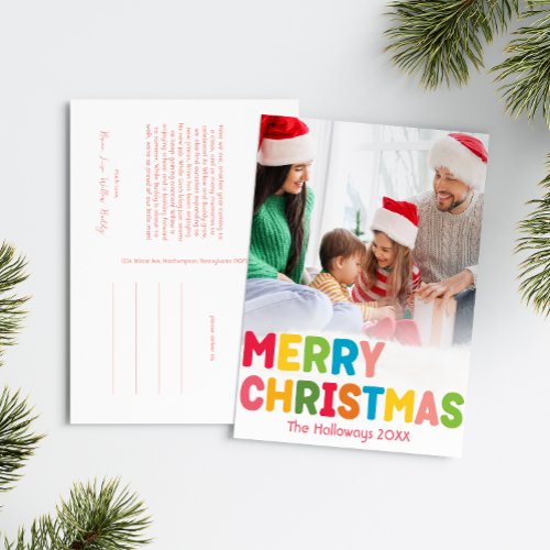 Colorful Bright Merry Christmas Vertical Photo Holiday Postcard