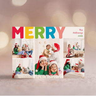 Colorful & Bright Merry Year In Review Five Photo Holiday Card