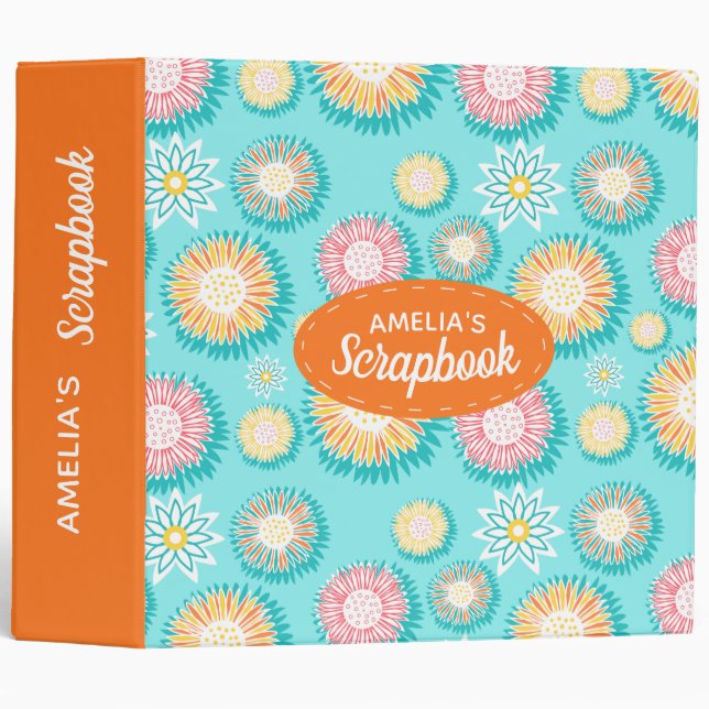 Colorful Bright Modern Floral Scrapbook 3 Ring Binder (Front/Spine)