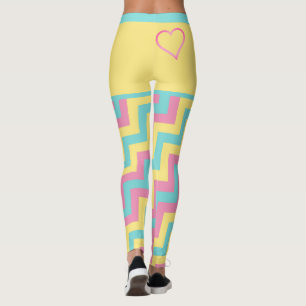 Colorful Bright Modern Geometric Chevron w/ Hearts Leggings