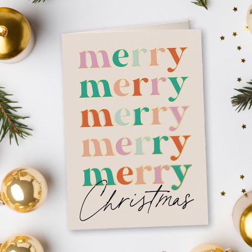 Colorful Bright Modern Merry Christmas Foil Holiday Card