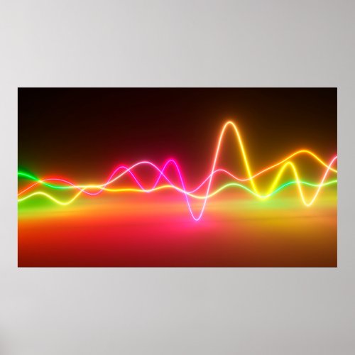 Colorful bright neon glowing graphic equalizer Mu Poster