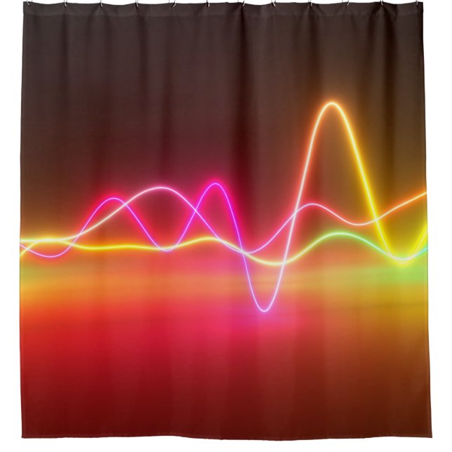 Colorful bright neon glowing graphic equalizer. Mu Shower Curtain (Front)