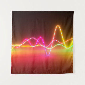Colorful bright neon glowing graphic equalizer. Mu Tapestry