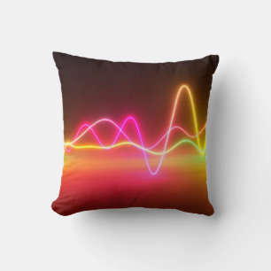 Colorful bright neon glowing graphic equalizer. Mu Throw Pillow