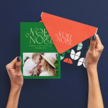 Colorful bright Noel Christmas geometric photo Fo Foil Holiday Card<br><div class="desc">Colorful bright fun real foil script Noel Christmas geometric typography photo holiday design. Red,  green,  navy blue and pink colorway.</div>