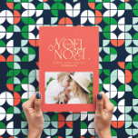 Colorful bright Noel Christmas geometric photo  Foil Holiday Postcard<br><div class="desc">Colorful bright fun real foil script Noel Christmas geometric typography photo holiday design. Red,  green,  navy blue and pink colorway.</div>