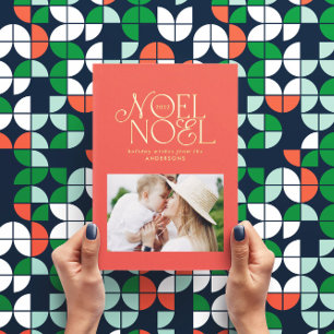 Colorful bright Noel Christmas geometric photo  Foil Holiday Postcard