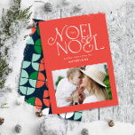 Colorful bright Noel Christmas geometric photo Ho Holiday Card<br><div class="desc">Colorful bright fun Noel Christmas geometric typography script photo holiday design. Red,  green,  navy blue and pink colorway.</div>