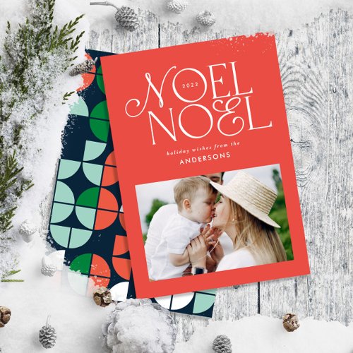 Colorful bright Noel Christmas geometric photo Ho Holiday Card