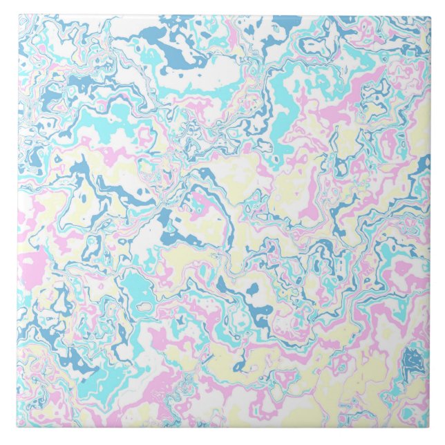 Colorful Bright Pastel Groovy Boho Abstract Marble Ceramic Tile (Front)