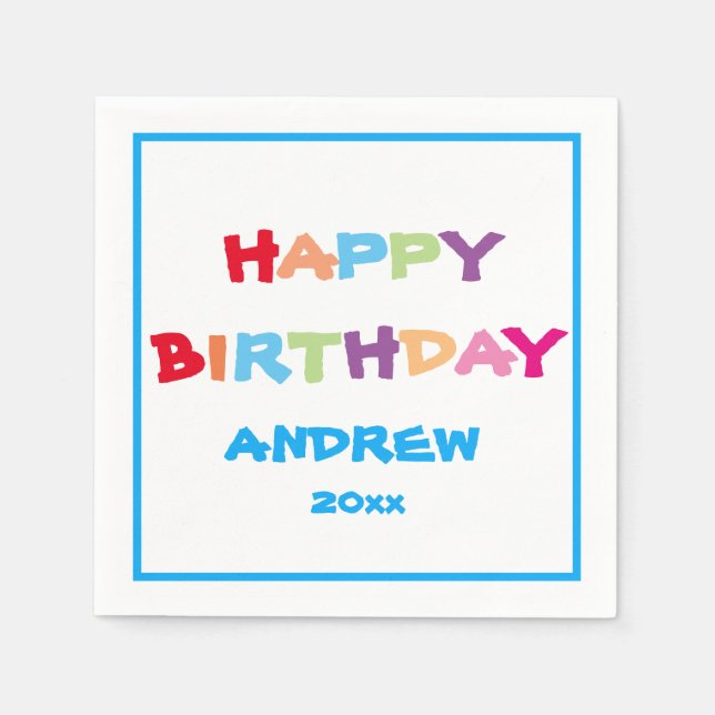 Colorful Bright Personalized Happy Birthday Paper Napkins (Front)