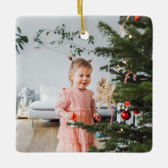 Colorful Bright Photo Merry Christmas  Ceramic Ornament (Front)