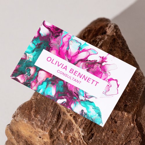 Colorful Bright Pink Abstract Marble Art Business Card