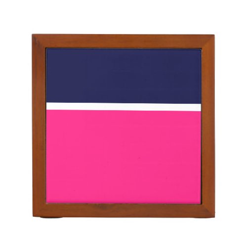 Colorful Bright Pink White Navy Blue Color Block Desk Organizer