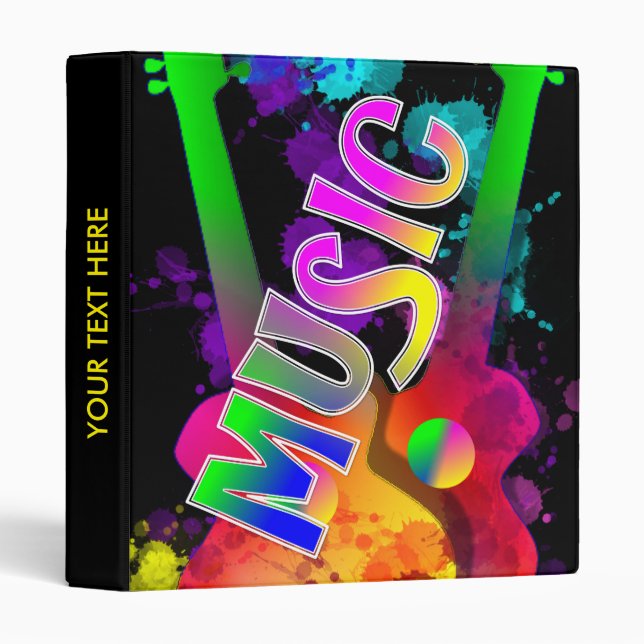 Colorful Bright Popping Guitar Music Paint Splats Binder (Front/Spine)