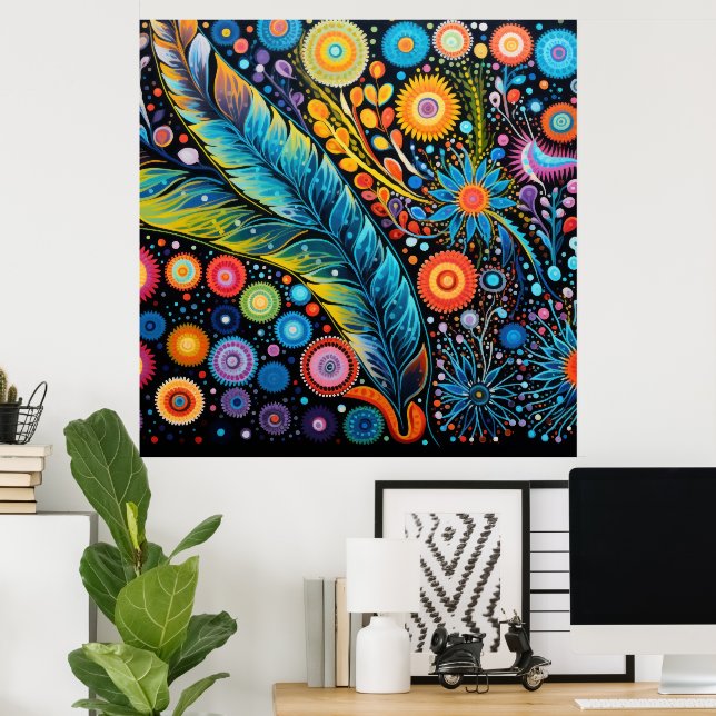 Colorful Bright Psychedelic BOHO Abstract Poster (Home Office)
