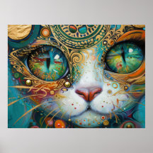 Colorful Bright Psychedelic Cat Face Wall Print