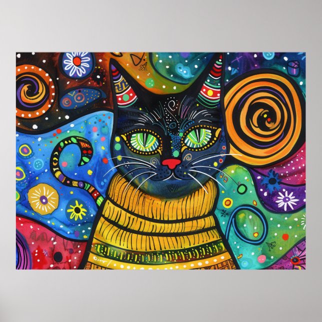 Colorful Bright Psychedelic Cat Wall Print Poster (Front)