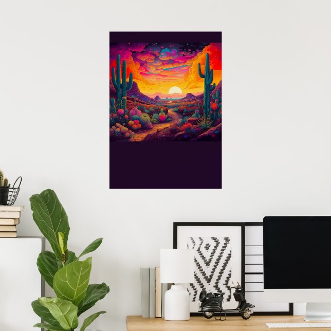 Colorful Bright Psychedelic Desert Scene Print (Home Office)