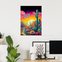 Colorful Bright Psychedelic Desert Scene Print