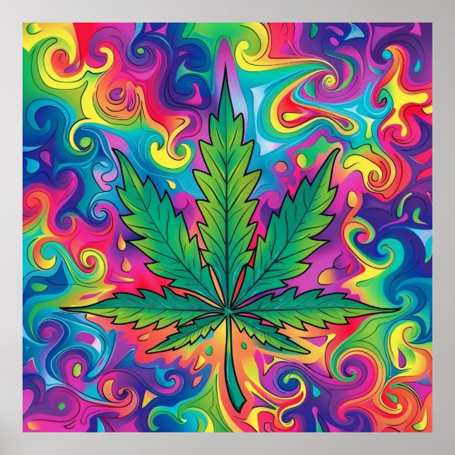 Colorful Bright Psychedelic Weed Wall Print  (Front)