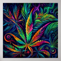 Colorful Bright Psychedelic Weed Wall Print