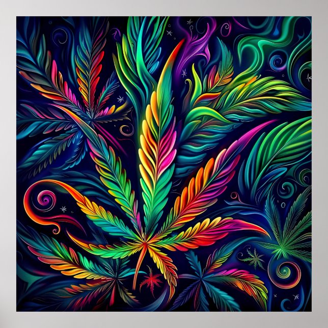 Colorful Bright Psychedelic Weed Wall Print  (Front)
