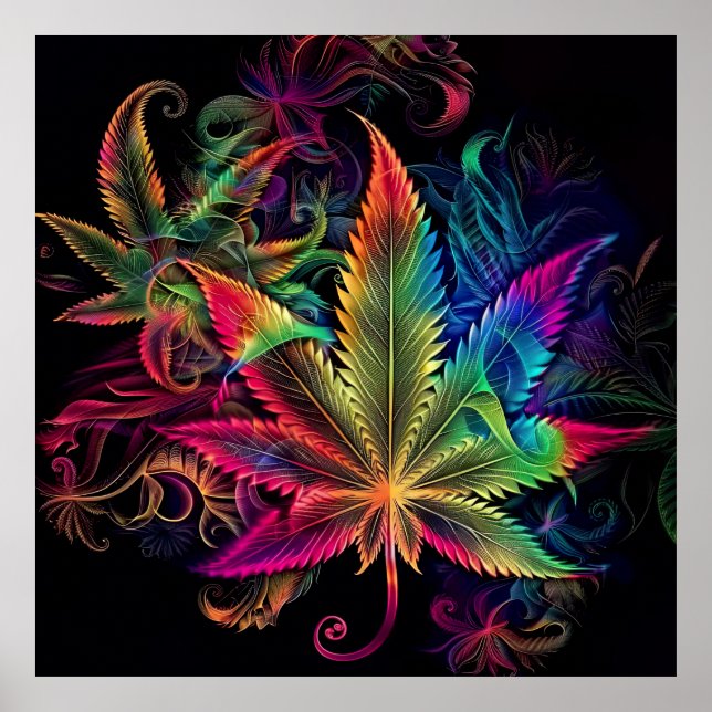 Colorful Bright Psychedelic Weed Wall Print  (Front)
