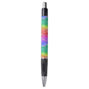Colorful Bright Rainbow Glitter Gold Agate Pen