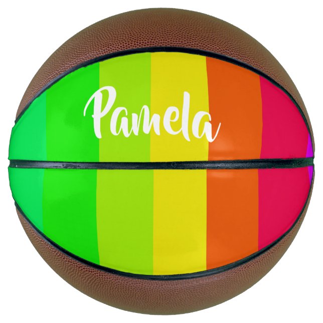 Colorful bright rainbow lines basketball (Front)