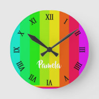 Colorful bright rainbow lines round clock