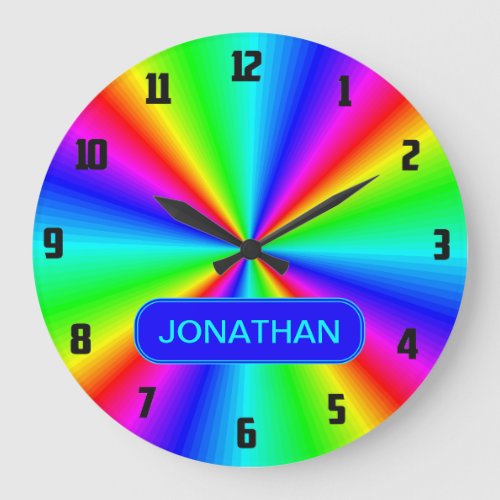 Colorful Bright Rainbow Personalized Large Clock