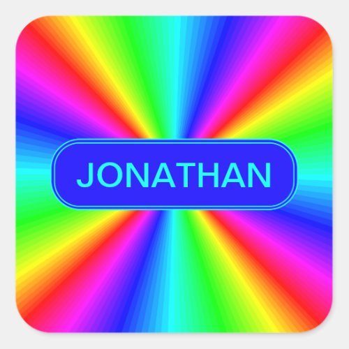 Colorful Bright Rainbow Personalized Square Sticker