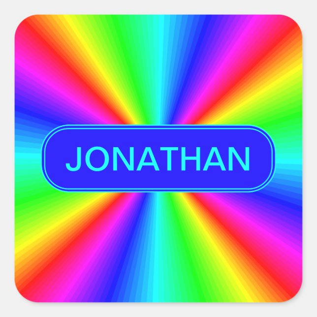 Colorful Bright Rainbow Personalized Square Sticker (Front)