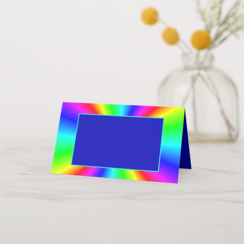 Colorful Bright Rainbow Wedding Place Card