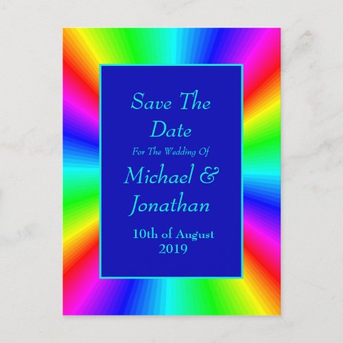 Colorful Bright Rainbow Wedding Save The Date Announcement Postcard