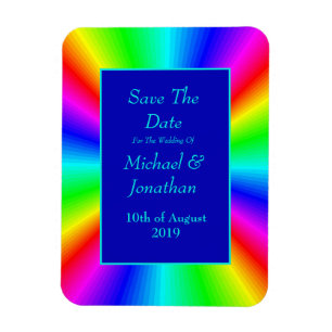 Colorful Bright Rainbow Wedding Save The Date Magnet