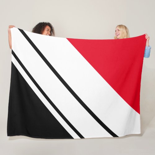 Colorful Bright Red Black Diagonal White Stripes Fleece Blanket