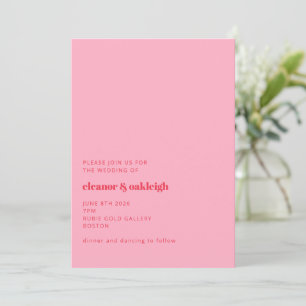 Colorful Bright Red Pink Modern Simple Wedding Invitation