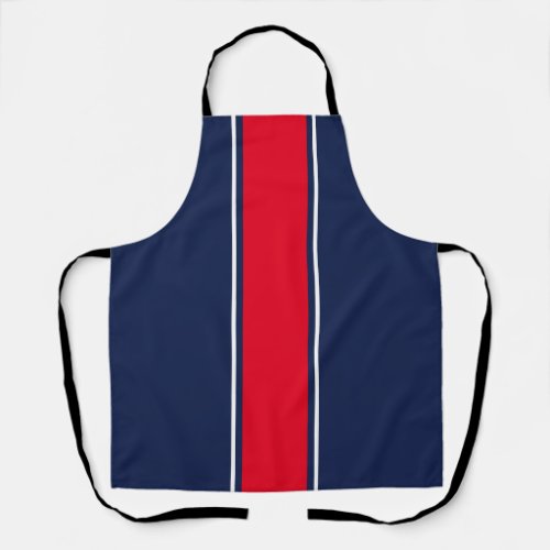Colorful Bright Red White Navy Blue Racing Stripes Apron