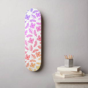 Colorful Bright Retro Flower Leaf Art Skateboard