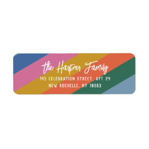 Colorful Bright Striped Brush Script Personalized  Label