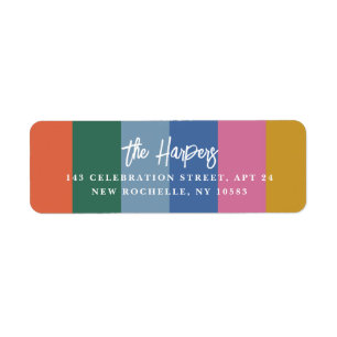 Colorful Bright Striped Brush Script Personalized Label