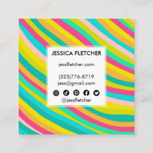 Colorful Bright Stripes Minimalist Social Icons Square Business Card