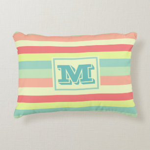 Colorful Bright Stripes Modern Monogram Accent Pillow