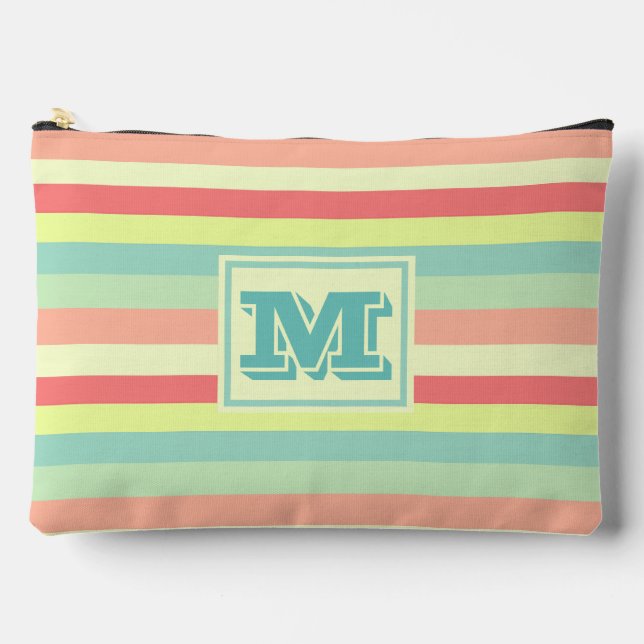 Colorful Bright Stripes Modern Monogram Accessory Pouch (Front)