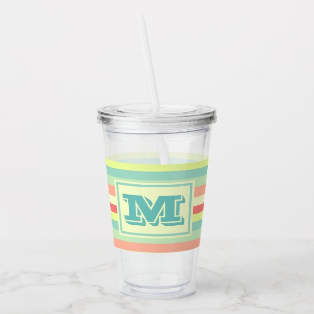 Colorful Bright Stripes Modern Monogram Acrylic Tumbler (Left)